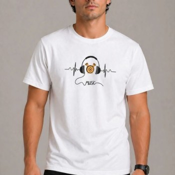 Erkek Müzik Temalı Baskılı Tişört Bisiklet Yaka Kısa Kol T-Shirt - Beyaz Erkek Müzik Temalı Baskılı Tişört Bisiklet Yaka Kısa Kol T-Shirt - Beyaz