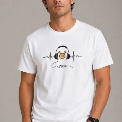Erkek Müzik Temalı Baskılı Tişört Bisiklet Yaka Kısa Kol T-Shirt - Beyaz Erkek Müzik Temalı Baskılı Tişört Bisiklet Yaka Kısa Kol T-Shirt - Beyaz