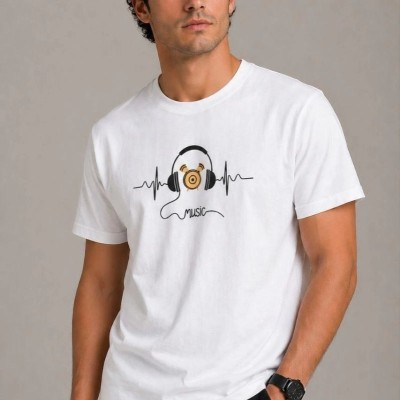 Erkek Müzik Temalı Baskılı Tişört Bisiklet Yaka Kısa Kol T-Shirt - Beyaz Erkek Müzik Temalı Baskılı Tişört Bisiklet Yaka Kısa Kol T-Shirt - Beyaz