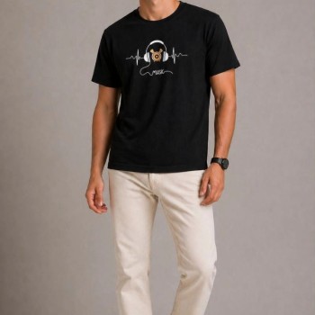 Erkek Müzik Temalı Baskılı Tişört Bisiklet Yaka Kısa Kol T-Shirt - Siyah Erkek Müzik Temalı Baskılı Tişört Bisiklet Yaka Kısa Kol T-Shirt - Siyah