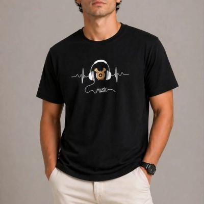 Erkek Müzik Temalı Baskılı Tişört Bisiklet Yaka Kısa Kol T-Shirt - Siyah Erkek Müzik Temalı Baskılı Tişört Bisiklet Yaka Kısa Kol T-Shirt - Siyah