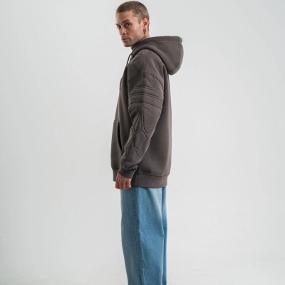 Erkek Nakışlı Kapüşonlu Oversize 3 İplik Pamuklu SweatShirt Hoodie - Füme Erkek Nakışlı Kapüşonlu Oversize 3 İplik Pamuklu SweatShirt Hoodie - Füme
