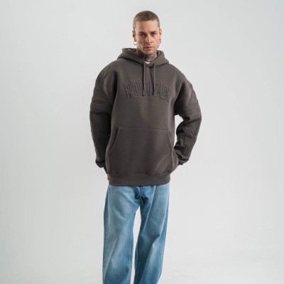 Erkek Nakışlı Kapüşonlu Oversize 3 İplik Pamuklu SweatShirt Hoodie - Füme Erkek Nakışlı Kapüşonlu Oversize 3 İplik Pamuklu SweatShirt Hoodie - Füme