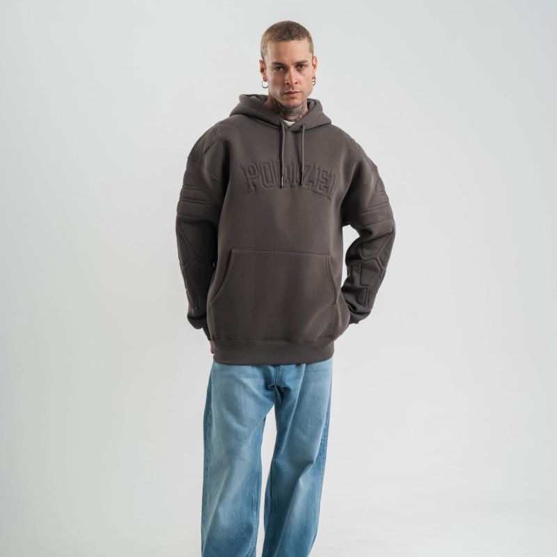 Erkek Nakışlı Kapüşonlu Oversize 3 İplik Pamuklu SweatShirt Hoodie - Füme Erkek Nakışlı Kapüşonlu Oversize 3 İplik Pamuklu SweatShirt Hoodie - Füme