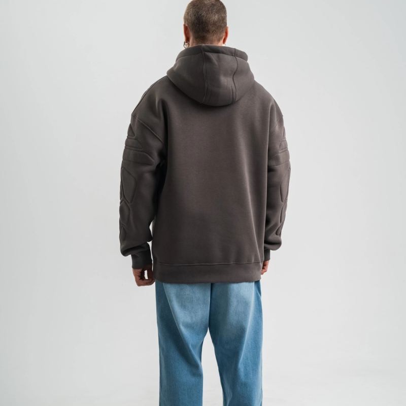 Erkek Nakışlı Kapüşonlu Oversize 3 İplik Pamuklu SweatShirt Hoodie - Füme Erkek Nakışlı Kapüşonlu Oversize 3 İplik Pamuklu SweatShirt Hoodie - Füme
