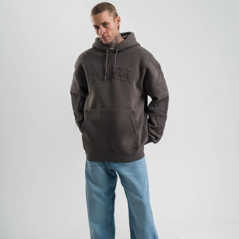 Erkek Nakışlı Kapüşonlu Oversize 3 İplik Pamuklu SweatShirt Hoodie - Füme Erkek Nakışlı Kapüşonlu Oversize 3 İplik Pamuklu SweatShirt Hoodie - Füme