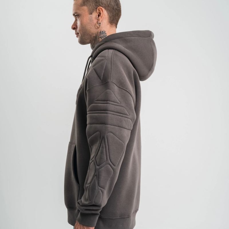 Erkek Nakışlı Kapüşonlu Oversize 3 İplik Pamuklu SweatShirt Hoodie - Füme Erkek Nakışlı Kapüşonlu Oversize 3 İplik Pamuklu SweatShirt Hoodie - Füme