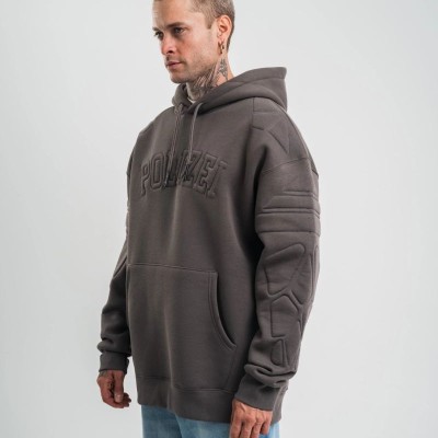 Erkek Nakışlı Kapüşonlu Oversize 3 İplik Pamuklu SweatShirt Hoodie - Füme Erkek Nakışlı Kapüşonlu Oversize 3 İplik Pamuklu SweatShirt Hoodie - Füme