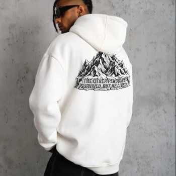 Erkek Nihilist Penguen Baskılı 3 İplik Pamuklu Kapüşonlu Sweatshirt Hoodie Beyaz Erkek Nihilist Penguen Baskılı 3 İplik Pamuklu Kapüşonlu Sweatshirt Hoodie Beyaz