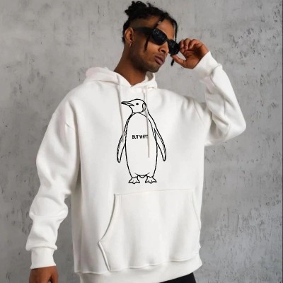 Erkek Nihilist Penguen Baskılı 3 İplik Pamuklu Kapüşonlu Sweatshirt Hoodie Beyaz Erkek Nihilist Penguen Baskılı 3 İplik Pamuklu Kapüşonlu Sweatshirt Hoodie Beyaz