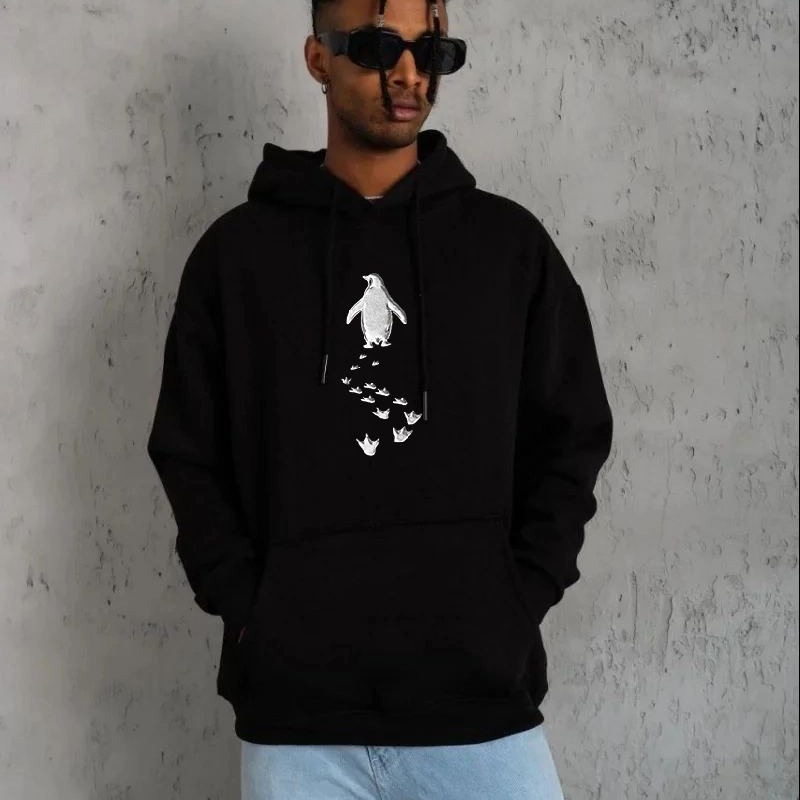 Erkek Nihilist Penguen Baskılı 3 İplik Pamuklu Kapüşonlu Sweatshirt Hoodie Siyah Erkek Nihilist Penguen Baskılı 3 İplik Pamuklu Kapüşonlu Sweatshirt Hoodie Siyah