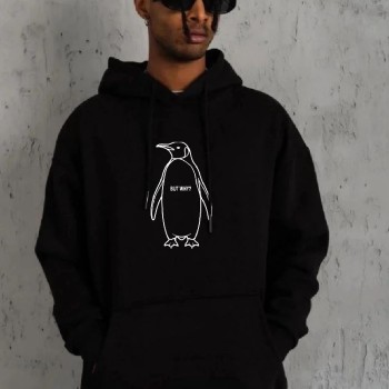 Erkek Nihilist Penguen Baskılı 3 İplik Pamuklu Kapüşonlu Sweatshirt Hoodie Siyah Erkek Nihilist Penguen Baskılı 3 İplik Pamuklu Kapüşonlu Sweatshirt Hoodie Siyah