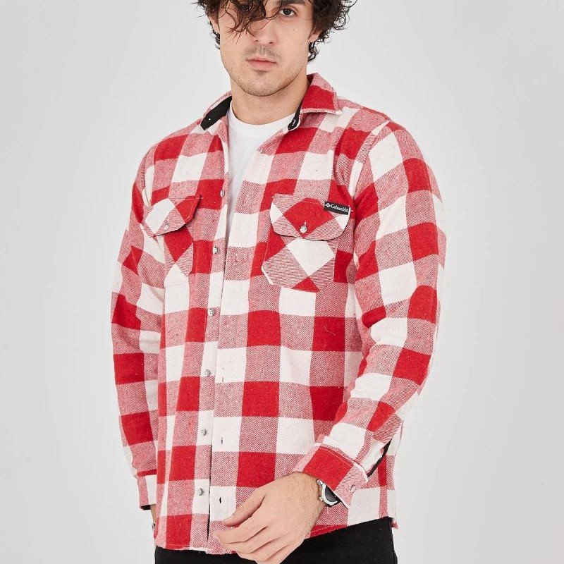 Erkek Oduncu Gömlek Uzun Kollu Şardonlu Kareli Desen Regular Fit Manşetli Çift - Pembe