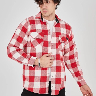 Erkek Oduncu Gömlek Uzun Kollu Şardonlu Kareli Desen Regular Fit Manşetli Çift - Pembe