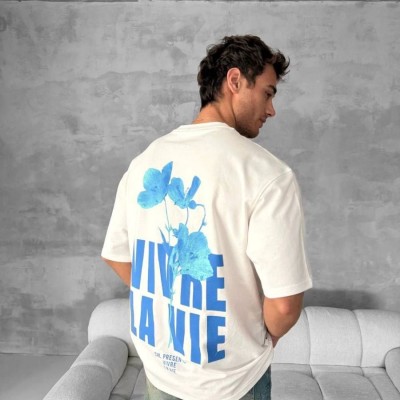 Erkek Ön ve Arka Baskılı T-Shirt Kısa Kol Bisiklet Yaka Regular Fit Tişört - Beyaz Erkek Ön ve Arka Baskılı T-Shirt Kısa Kol Bisiklet Yaka Regular Fit Tişört - Beyaz