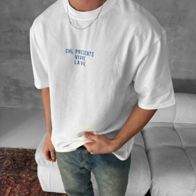 Erkek Ön ve Arka Baskılı T-Shirt Kısa Kol Bisiklet Yaka Regular Fit Tişört - Beyaz Erkek Ön ve Arka Baskılı T-Shirt Kısa Kol Bisiklet Yaka Regular Fit Tişört - Beyaz