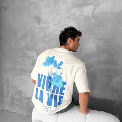 Erkek Ön ve Arka Baskılı T-Shirt Kısa Kol Bisiklet Yaka Regular Fit Tişört - Beyaz Erkek Ön ve Arka Baskılı T-Shirt Kısa Kol Bisiklet Yaka Regular Fit Tişört - Beyaz