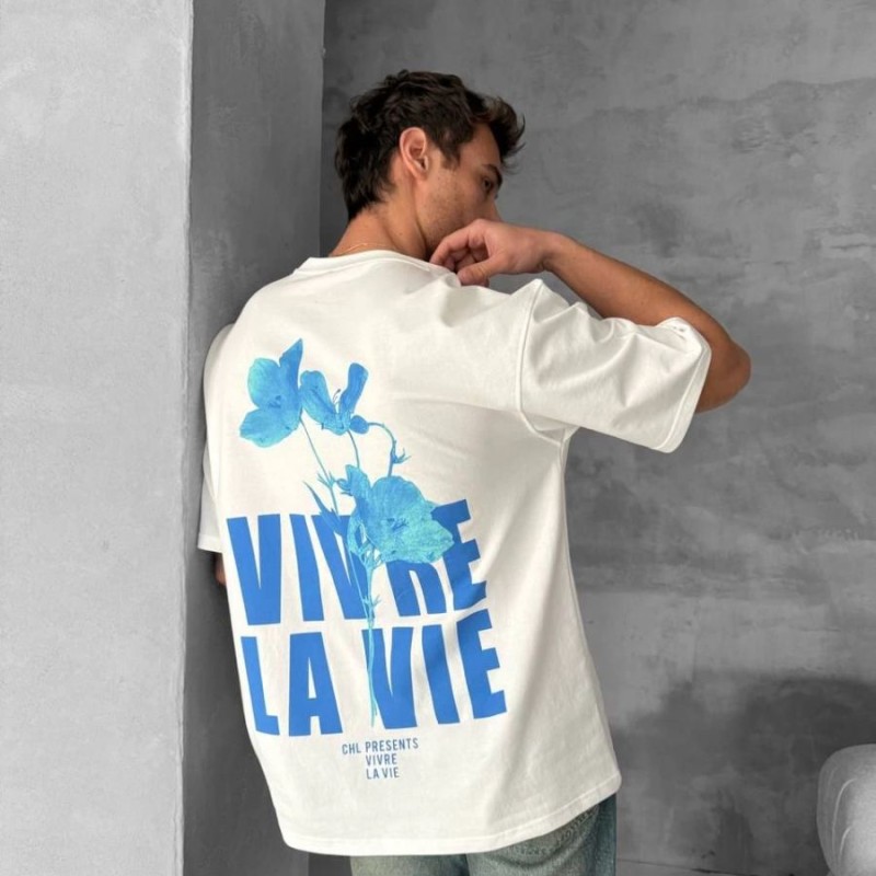 Erkek Ön ve Arka Baskılı T-Shirt Kısa Kol Bisiklet Yaka Regular Fit Tişört - Beyaz Erkek Ön ve Arka Baskılı T-Shirt Kısa Kol Bisiklet Yaka Regular Fit Tişört - Beyaz
