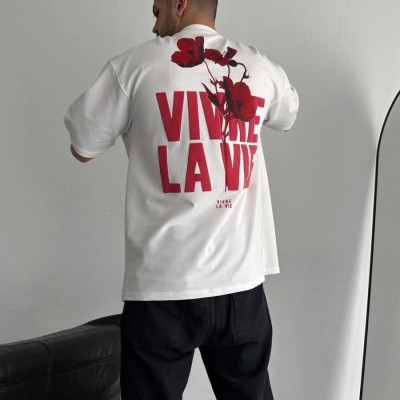 Erkek Ön ve Arka Baskılı T-Shirt Kısa Kol Bisiklet Yaka Regular Fit Tişört - Beyaz Erkek Ön ve Arka Baskılı T-Shirt Kısa Kol Bisiklet Yaka Regular Fit Tişört - Beyaz