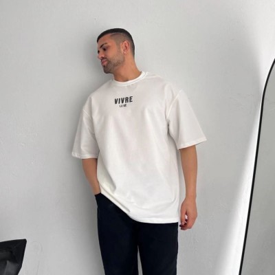 Erkek Ön ve Arka Baskılı T-Shirt Kısa Kol Bisiklet Yaka Regular Fit Tişört - Beyaz Erkek Ön ve Arka Baskılı T-Shirt Kısa Kol Bisiklet Yaka Regular Fit Tişört - Beyaz