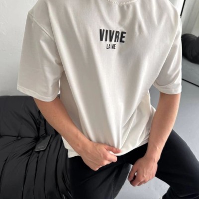 Erkek Ön ve Arka Baskılı T-Shirt Kısa Kol Bisiklet Yaka Regular Fit Tişört - Beyaz Erkek Ön ve Arka Baskılı T-Shirt Kısa Kol Bisiklet Yaka Regular Fit Tişört - Beyaz