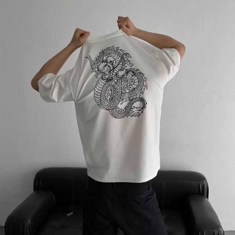 Erkek Ön ve Arka Baskılı T-Shirt Kısa Kol Bisiklet Yaka Regular Fit Tişört - Beyaz Erkek Ön ve Arka Baskılı T-Shirt Kısa Kol Bisiklet Yaka Regular Fit Tişört - Beyaz