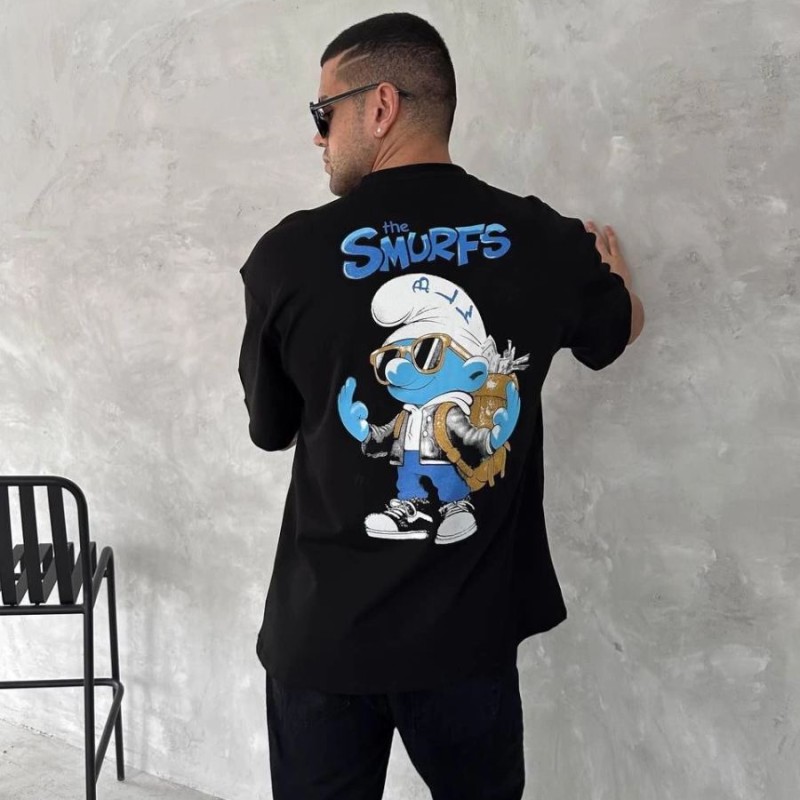 Erkek Ön ve Arka Baskılı T-Shirt Kısa Kol Bisiklet Yaka Regular Fit Tişört - Siyah Erkek Ön ve Arka Baskılı T-Shirt Kısa Kol Bisiklet Yaka Regular Fit Tişört - Siyah