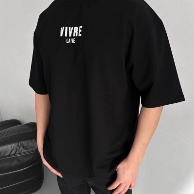 Erkek Ön ve Arka Baskılı T-Shirt Kısa Kol Bisiklet Yaka Regular Fit Tişört -  Siyah