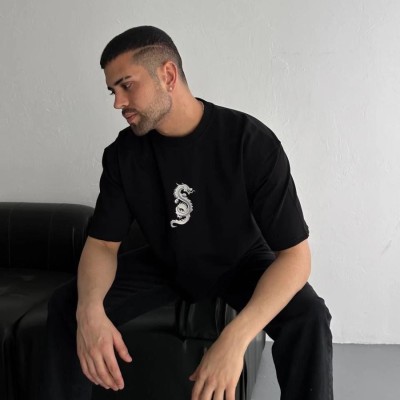 Erkek Ön ve Arka Baskılı T-Shirt Kısa Kol Bisiklet Yaka Regular Fit Tişört - Siyah Erkek Ön ve Arka Baskılı T-Shirt Kısa Kol Bisiklet Yaka Regular Fit Tişört - Siyah