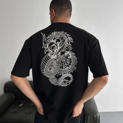Erkek Ön ve Arka Baskılı T-Shirt Kısa Kol Bisiklet Yaka Regular Fit Tişört - Siyah Erkek Ön ve Arka Baskılı T-Shirt Kısa Kol Bisiklet Yaka Regular Fit Tişört - Siyah