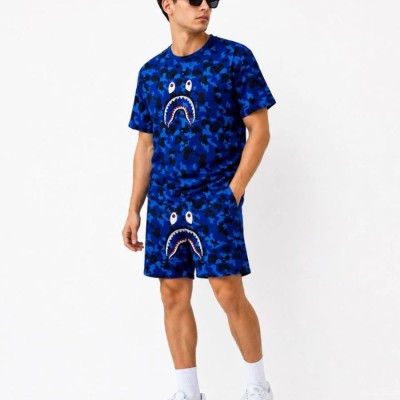 Erkek Oversize Kalıp Pubg Bape X Shark Nakışlı Cepli Şort Takım - Mavi Erkek Oversize Kalıp Pubg Bape X Shark Nakışlı Cepli Şort Takım - Mavi