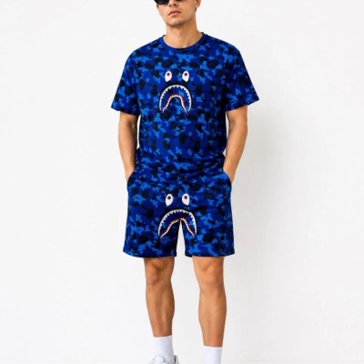 Erkek Oversize Kalıp Pubg Bape X Shark Nakışlı Cepli Şort Takım - Mavi Erkek Oversize Kalıp Pubg Bape X Shark Nakışlı Cepli Şort Takım - Mavi