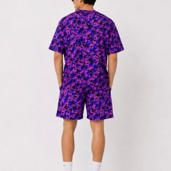 Erkek Oversize Kalıp Pubg Bape X Shark Nakışlı Cepli Şort Takım - Mor Erkek Oversize Kalıp Pubg Bape X Shark Nakışlı Cepli Şort Takım - Mor