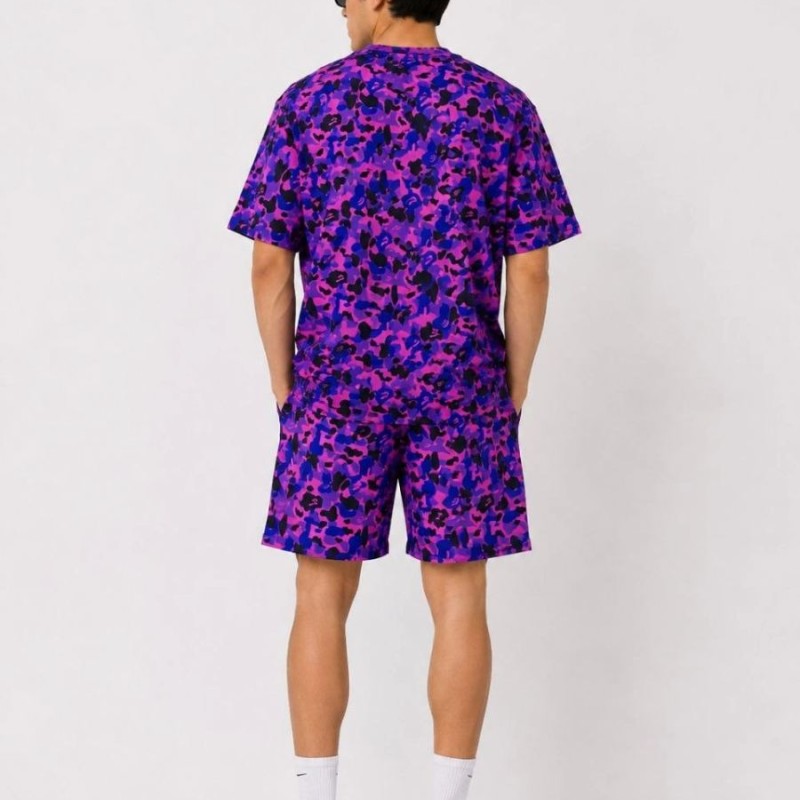 Erkek Oversize Kalıp Pubg Bape X Shark Nakışlı Cepli Şort Takım - Mor Erkek Oversize Kalıp Pubg Bape X Shark Nakışlı Cepli Şort Takım - Mor