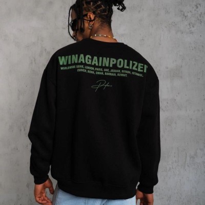 Erkek Oversize Sweatshirt Ön ve Sırt Baskılı 3 İplik Pamuklu - Siyah Erkek Oversize Sweatshirt Ön ve Sırt Baskılı 3 İplik Pamuklu - Siyah