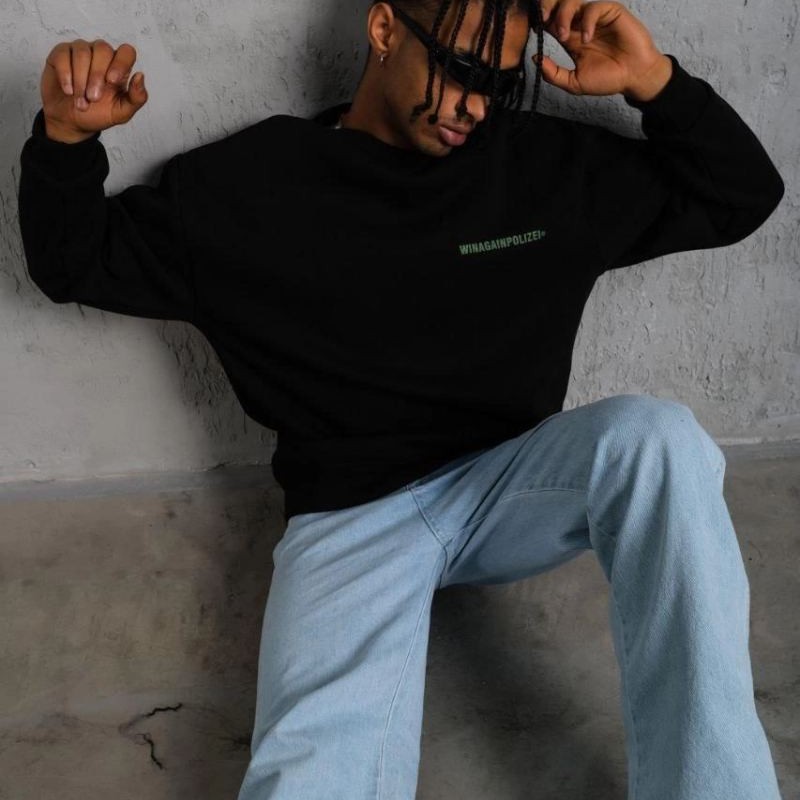 Erkek Oversize Sweatshirt Ön ve Sırt Baskılı 3 İplik Pamuklu - Siyah Erkek Oversize Sweatshirt Ön ve Sırt Baskılı 3 İplik Pamuklu - Siyah