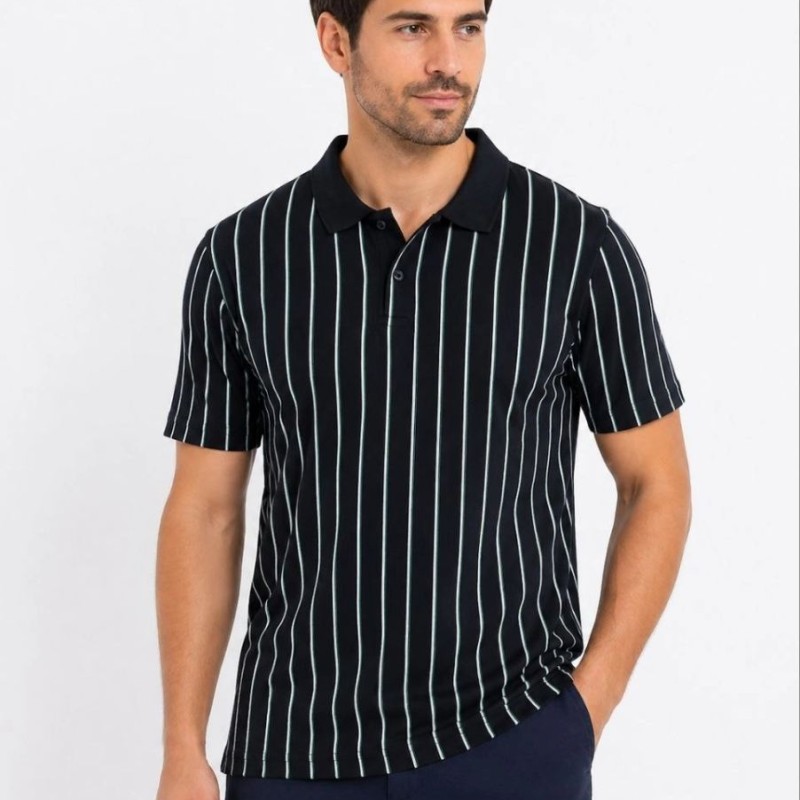 Erkek Pike Kumaş Çizgili Polo Yaka Tişört Kısa Kol Yazlık T-Shirt - Siyah Erkek Pike Kumaş Çizgili Polo Yaka Tişört Kısa Kol Yazlık T-Shirt - Siyah