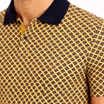 Erkek Pike Kumaş Polo Yaka Desenli Tişört Kısa Kol Yazlık T-Shirt - Sarı