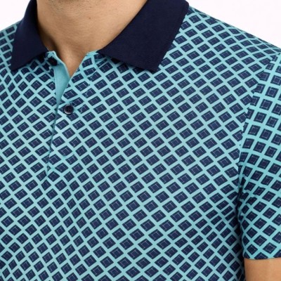 Erkek Pike Kumaş Polo Yaka Desenli Tişört Kısa Kol Yazlık T-Shirt - Turkuaz