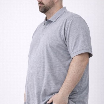 Erkek Polo Yaka Düğmeli Pike Kumaş Tişört Battal Beden Kısa Kol T-Shirt - Gri Erkek Polo Yaka Düğmeli Pike Kumaş Tişört Battal Beden Kısa Kol T-Shirt - Gri