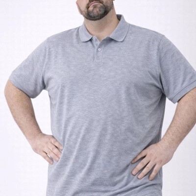 Erkek Polo Yaka Düğmeli Pike Kumaş Tişört Battal Beden Kısa Kol T-Shirt - Gri