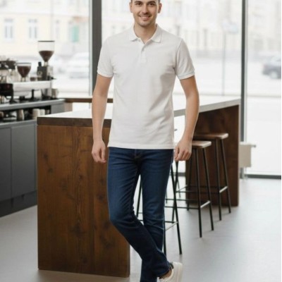 Erkek Polo Yaka Düğmeli Pike Kumaş Tişört Regular Fit Kısa Kol T-Shirt - Beyaz Erkek Polo Yaka Düğmeli Pike Kumaş Tişört Regular Fit Kısa Kol T-Shirt - Beyaz