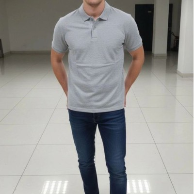 Erkek Polo Yaka Düğmeli Pike Kumaş Tişört Regular Fit Kısa Kol T-Shirt - Gri Erkek Polo Yaka Düğmeli Pike Kumaş Tişört Regular Fit Kısa Kol T-Shirt - Gri