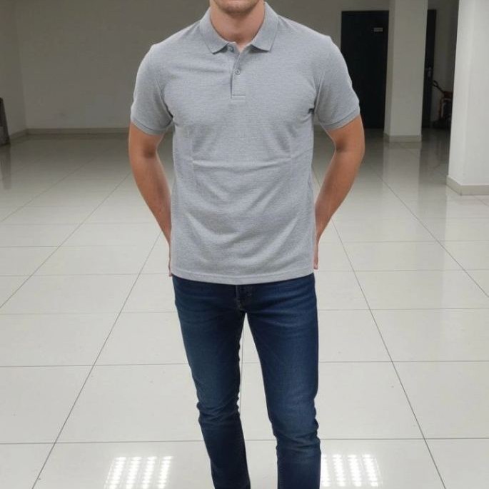 Erkek Polo Yaka Düğmeli Pike Kumaş Tişört Regular Fit Kısa Kol T-Shirt - Gri Erkek Polo Yaka Düğmeli Pike Kumaş Tişört Regular Fit Kısa Kol T-Shirt - Gri