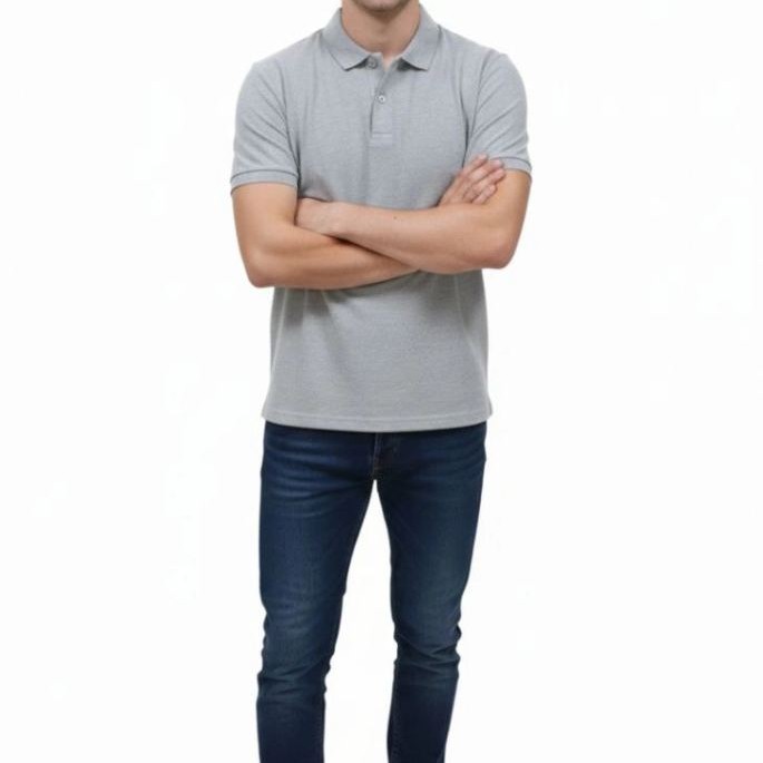Erkek Polo Yaka Düğmeli Pike Kumaş Tişört Regular Fit Kısa Kol T-Shirt - Gri Erkek Polo Yaka Düğmeli Pike Kumaş Tişört Regular Fit Kısa Kol T-Shirt - Gri