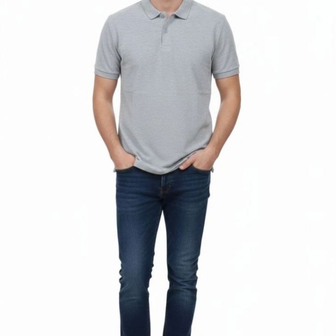Erkek Polo Yaka Düğmeli Pike Kumaş Tişört Regular Fit Kısa Kol T-Shirt - Gri Erkek Polo Yaka Düğmeli Pike Kumaş Tişört Regular Fit Kısa Kol T-Shirt - Gri