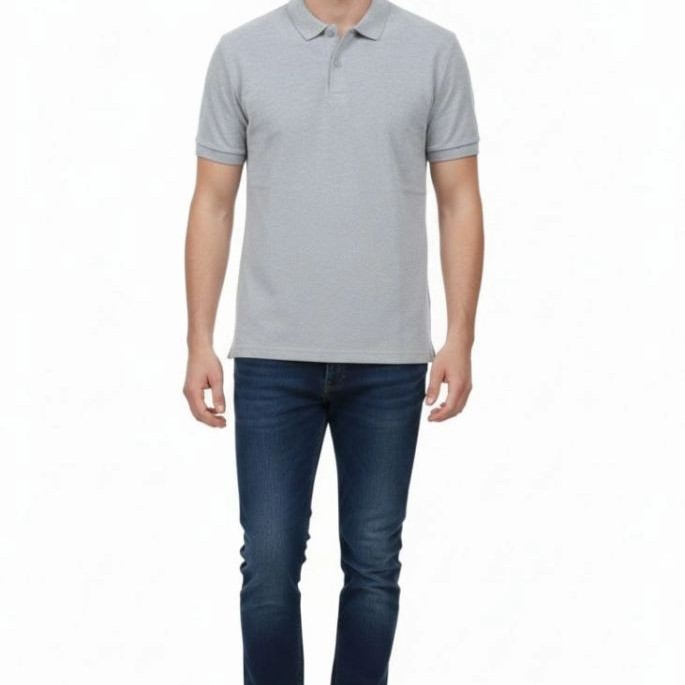Erkek Polo Yaka Düğmeli Pike Kumaş Tişört Regular Fit Kısa Kol T-Shirt - Gri Erkek Polo Yaka Düğmeli Pike Kumaş Tişört Regular Fit Kısa Kol T-Shirt - Gri