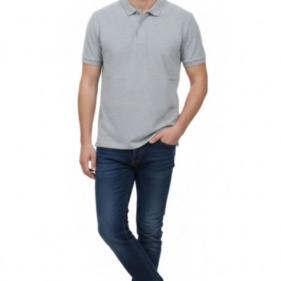Erkek Polo Yaka Düğmeli Pike Kumaş Tişört Regular Fit Kısa Kol T-Shirt - Gri Erkek Polo Yaka Düğmeli Pike Kumaş Tişört Regular Fit Kısa Kol T-Shirt - Gri