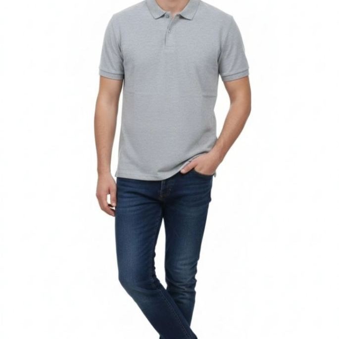 Erkek Polo Yaka Düğmeli Pike Kumaş Tişört Regular Fit Kısa Kol T-Shirt - Gri Erkek Polo Yaka Düğmeli Pike Kumaş Tişört Regular Fit Kısa Kol T-Shirt - Gri