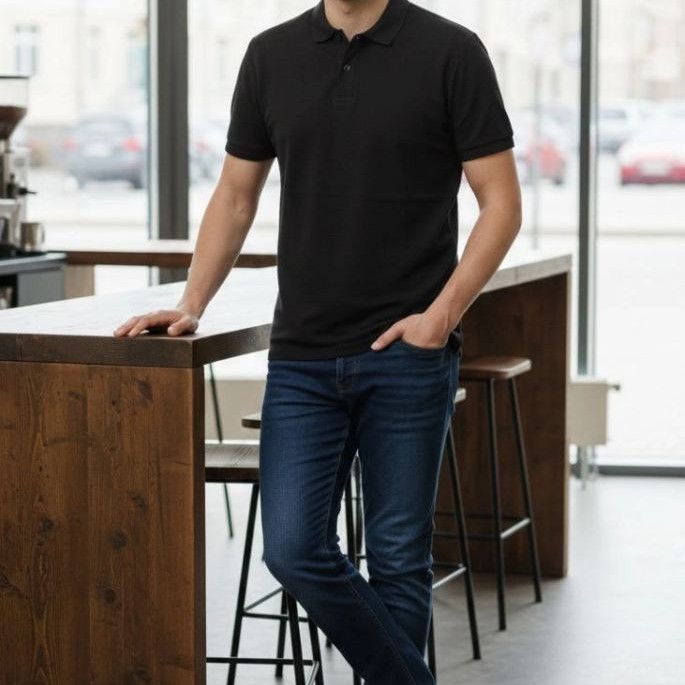 Erkek Polo Yaka Düğmeli Pike Kumaş Tişört Regular Fit Kısa Kol T-Shirt - Siyah Erkek Polo Yaka Düğmeli Pike Kumaş Tişört Regular Fit Kısa Kol T-Shirt - Siyah